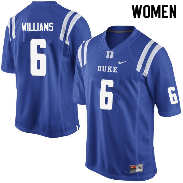 Women #6 Mason Williams Duke Blue Devils College Football Jerseys Sale-Blue - Click Image to Close